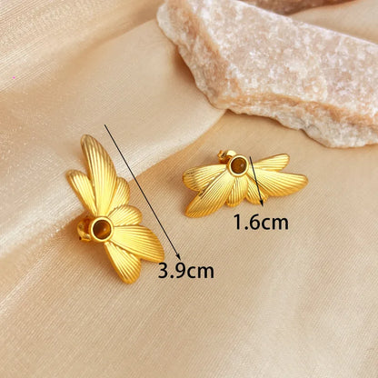 1 Pair IG Style Simple Style Butterfly Plating Inlay 304 Stainless Steel Natural Stone 18K Gold Plated Ear Studs