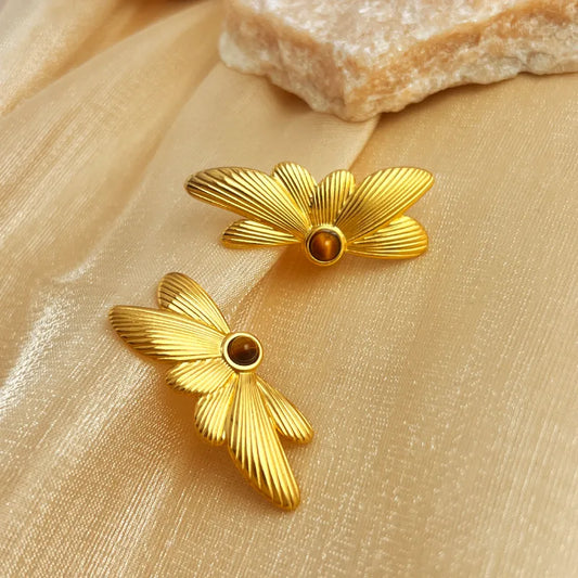 1 Pair IG Style Simple Style Butterfly Plating Inlay 304 Stainless Steel Natural Stone 18K Gold Plated Ear Studs