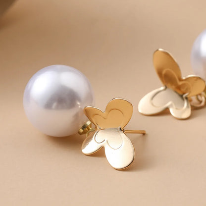 1 Pair Ig Style Simple Style Butterfly Plating Inlay Metal Artificial Pearls Drop Earrings