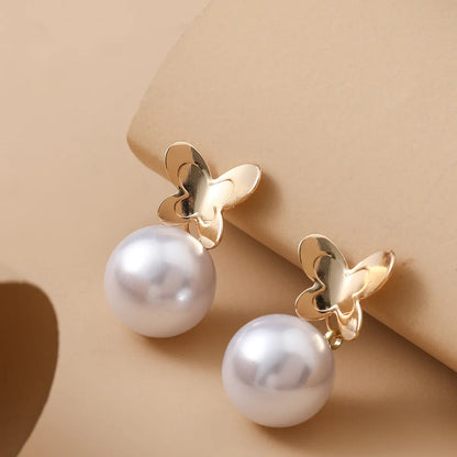 1 Pair Ig Style Simple Style Butterfly Plating Inlay Metal Artificial Pearls Drop Earrings