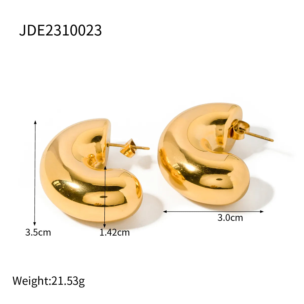 1 Pair IG Style Simple Style C Shape 304 Stainless Steel 18K Gold Plated Ear Studs