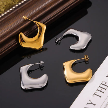 1 Pair IG Style Simple Style C Shape 304 Stainless Steel 18K Gold Plated Ear Studs