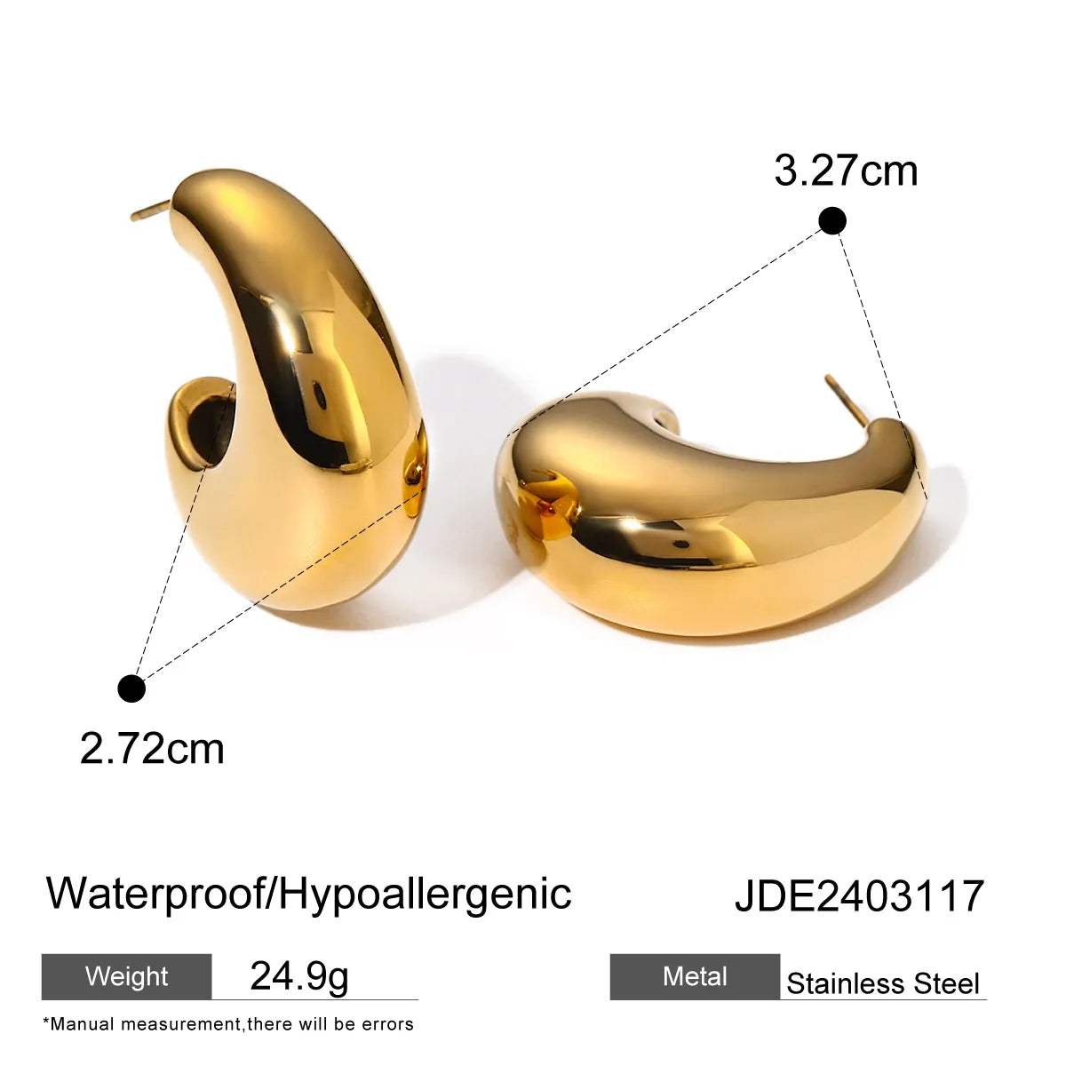 1 Pair IG Style Simple Style C Shape 316 Stainless Steel  18K Gold Plated Ear Studs