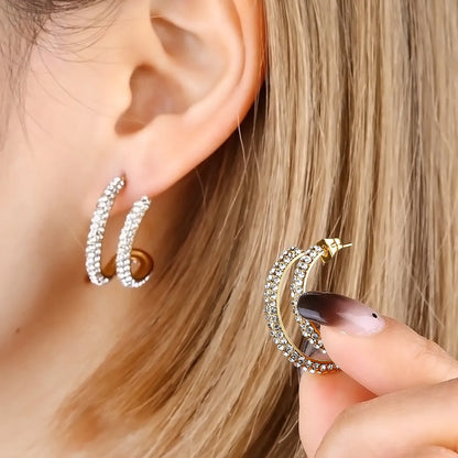 1 Pair IG Style Simple Style C Shape Flower Bee Plating Inlay 304 Stainless Steel Pearl Zircon Earrings Ear Studs