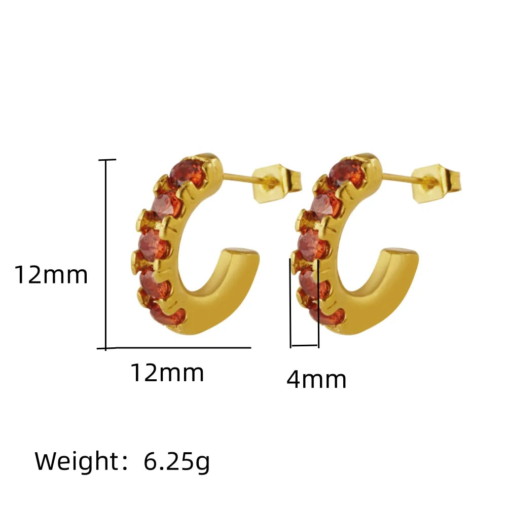 1 Pair IG Style Simple Style C Shape Inlay 304 Stainless Steel Zircon 18K Gold Plated Ear Studs