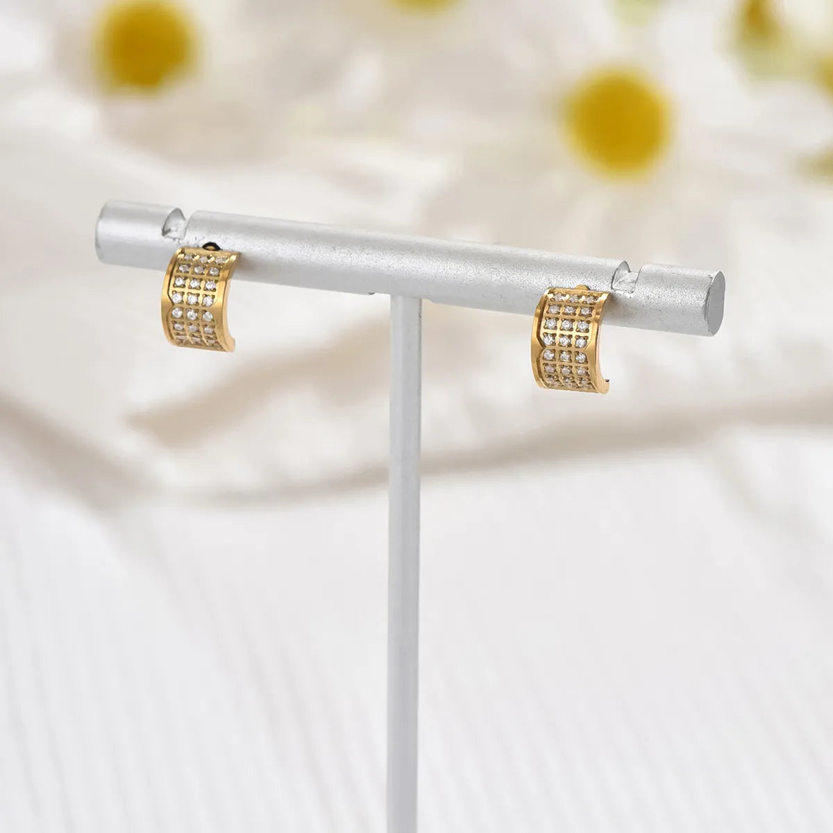 1 Pair Ig Style Simple Style C Shape Plating Inlay Stainless Steel Zircon 14k Gold Plated Ear Studs