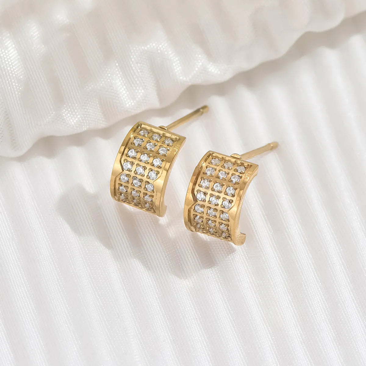 1 Pair Ig Style Simple Style C Shape Plating Inlay Stainless Steel Zircon 14k Gold Plated Ear Studs