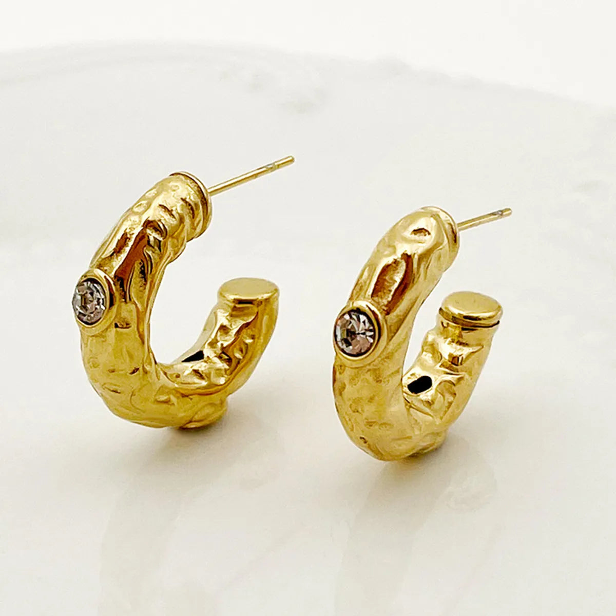 1 Pair Ig Style Simple Style C Shape Plating Inlay Stainless Steel Zircon Gold Plated Ear Studs