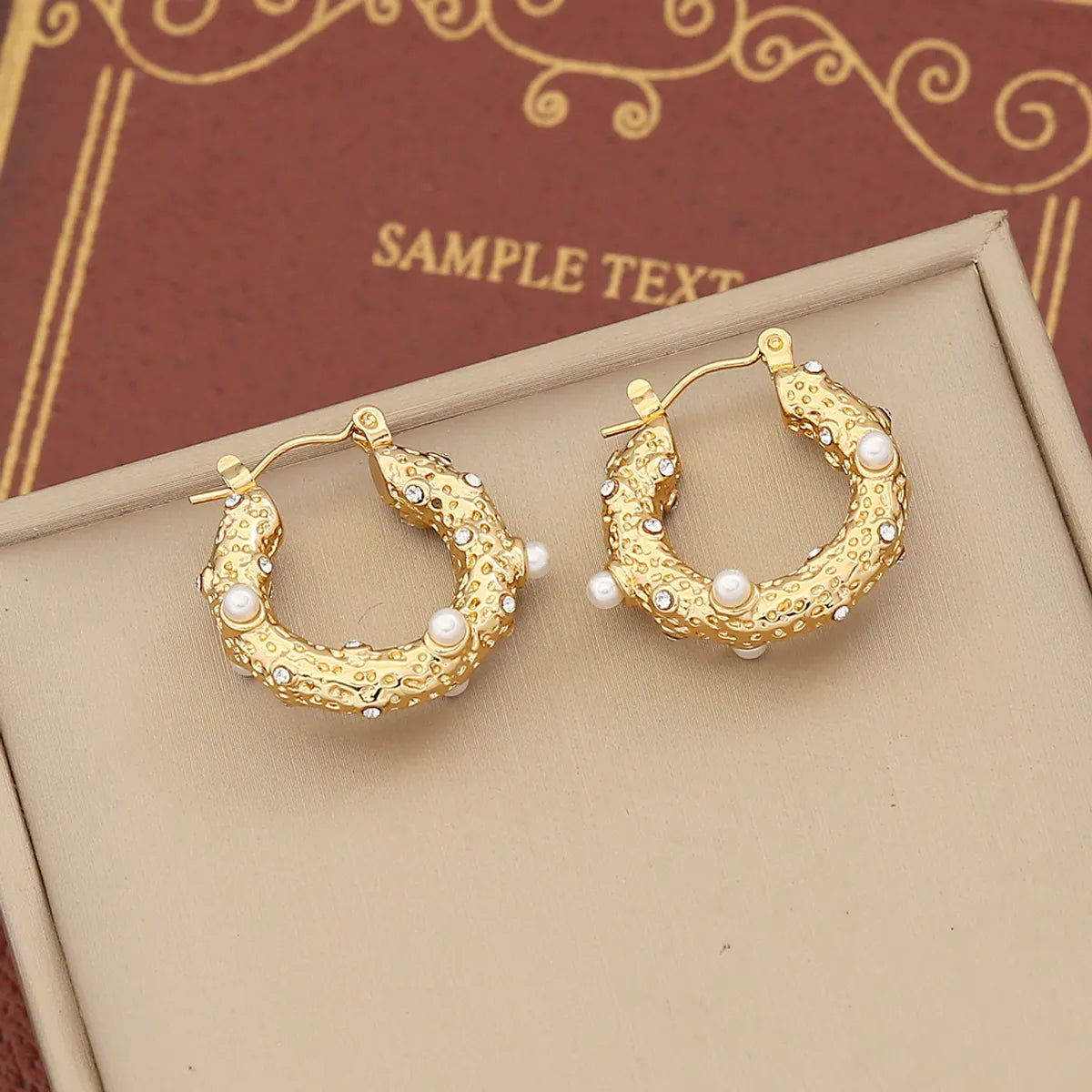 1 Pair IG Style Simple Style C Shape Solid Color Inlay Stainless Steel Artificial Pearls Zircon 18K Gold Plated Ear Studs