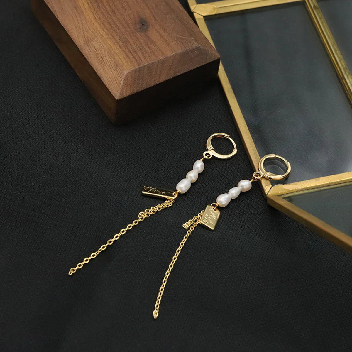 1 Pair Ig Style Simple Style Chain Rectangle Pearl Plating Sterling Silver 18k Gold Plated Drop Earrings