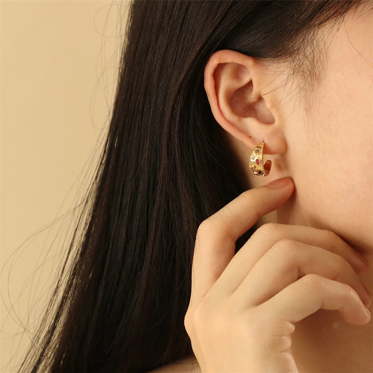 1 Pair IG Style Simple Style Circle Inlay Copper Zircon 18K Gold Plated Hoop Earrings Ear Studs