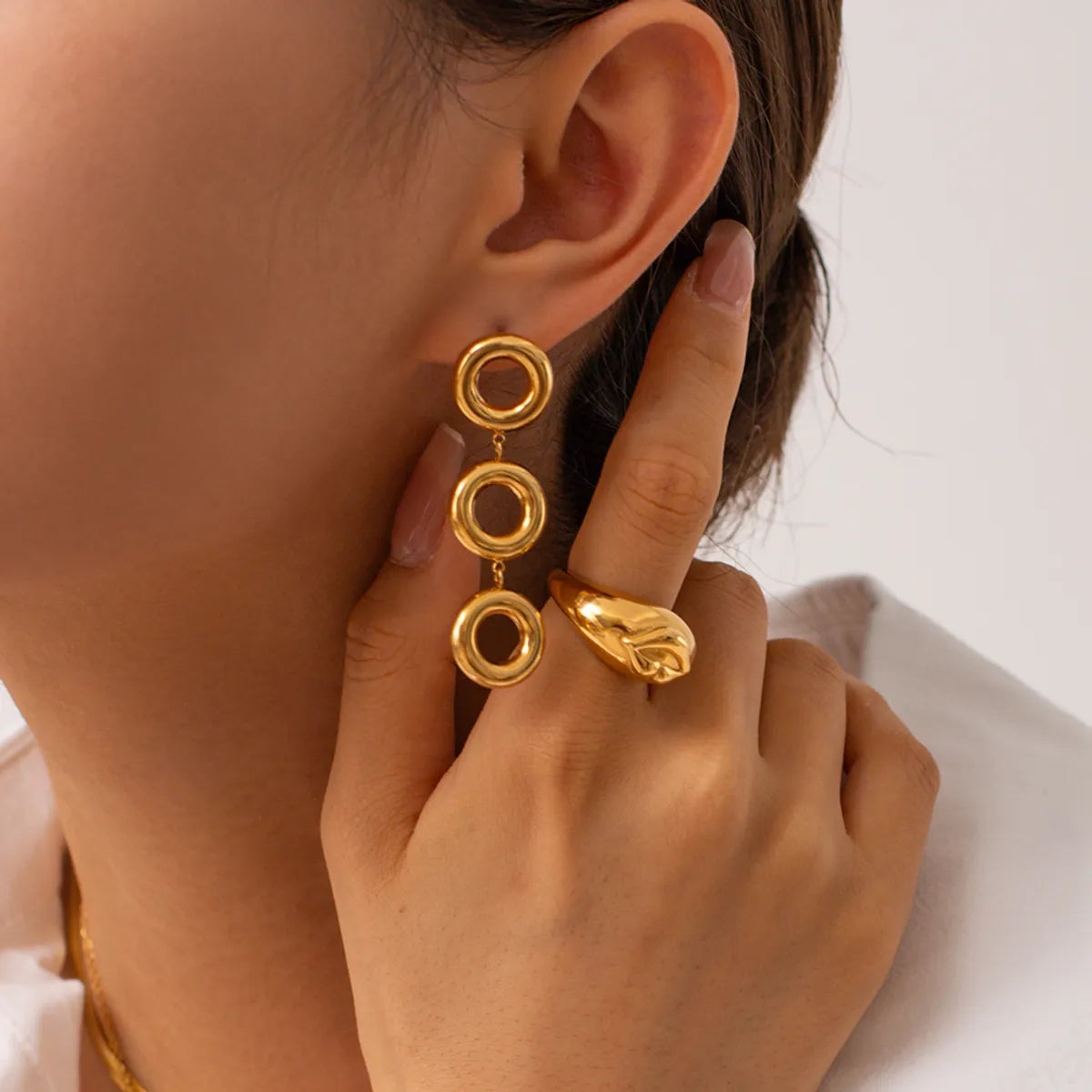 1 Pair Ig Style Simple Style Circle Plating Hollow Out Stainless Steel 18k Gold Plated Drop Earrings