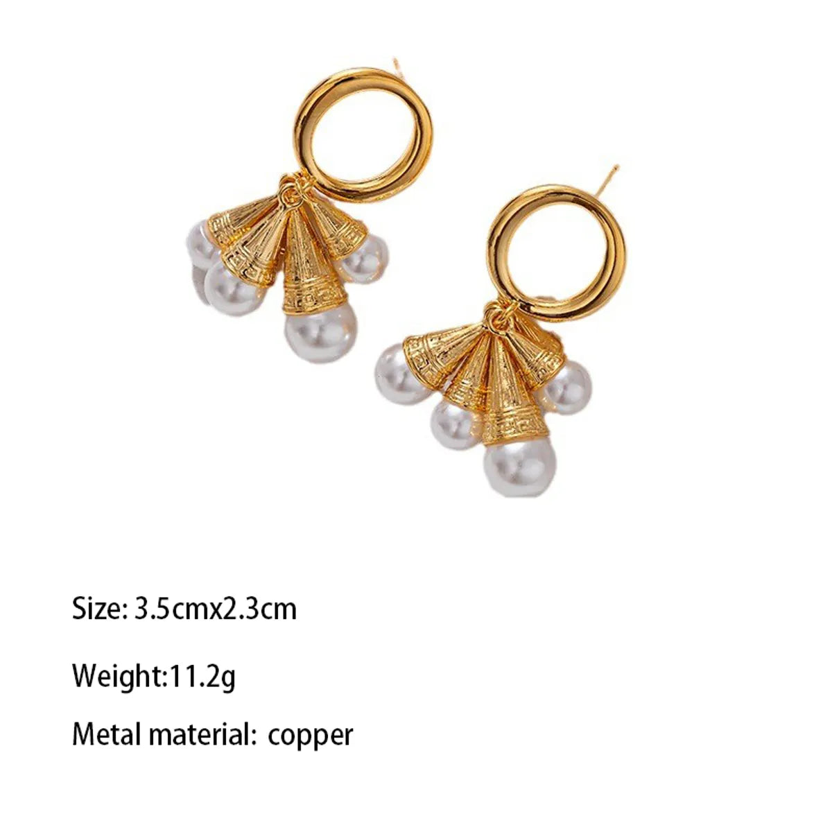 1 Pair IG Style Simple Style Classic Style Asymmetrical Round Square Plating Inlay Copper Brass Artificial Pearls Zircon Gold Plated Drop Earrings Ear Studs