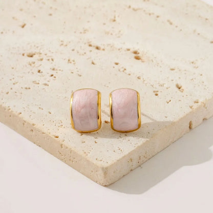 1 Pair IG Style Simple Style Classic Style C Shape Rectangle Enamel 304 Stainless Steel 18K Gold Plated Ear Studs