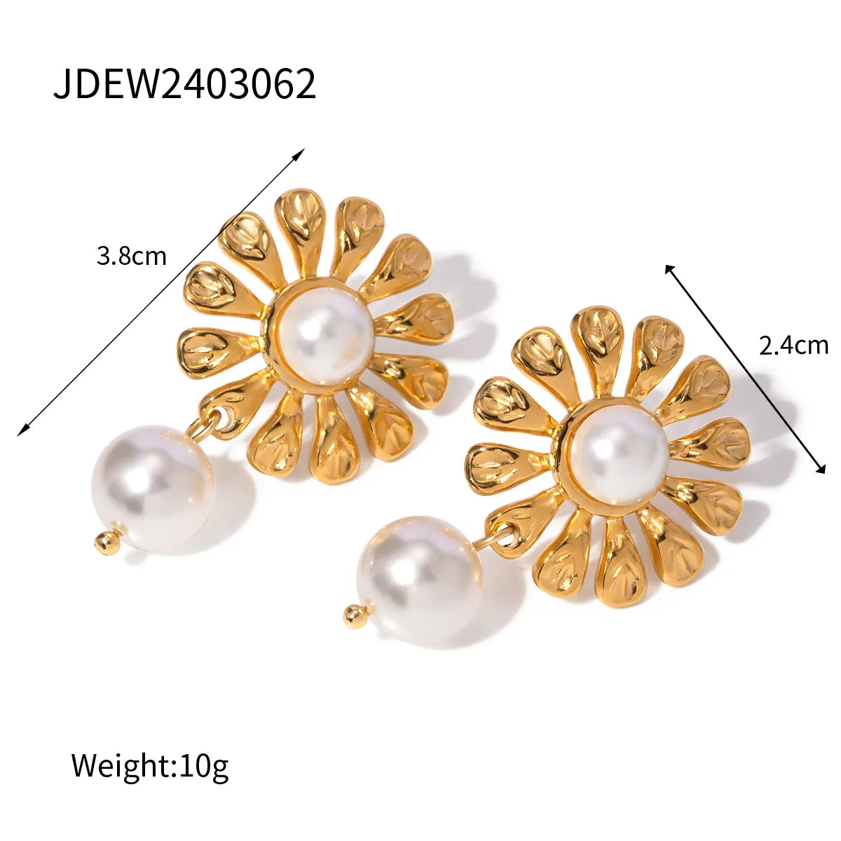 1 Pair IG Style Simple Style Classic Style Shamrock Plating 304 Stainless Steel Imitation Pearl 18K Gold Plated Drop Earrings