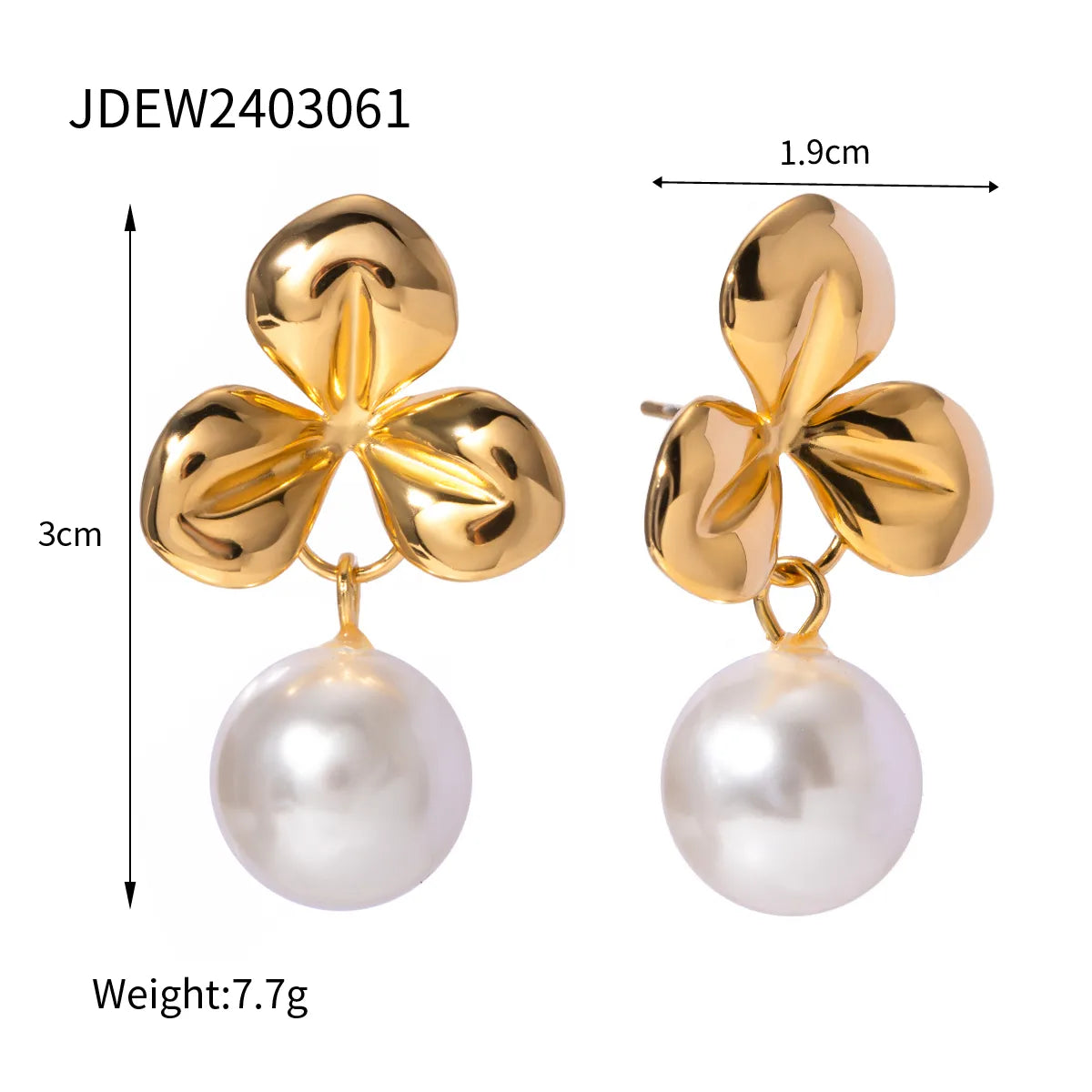 1 Pair IG Style Simple Style Classic Style Shamrock Plating 304 Stainless Steel Imitation Pearl 18K Gold Plated Drop Earrings