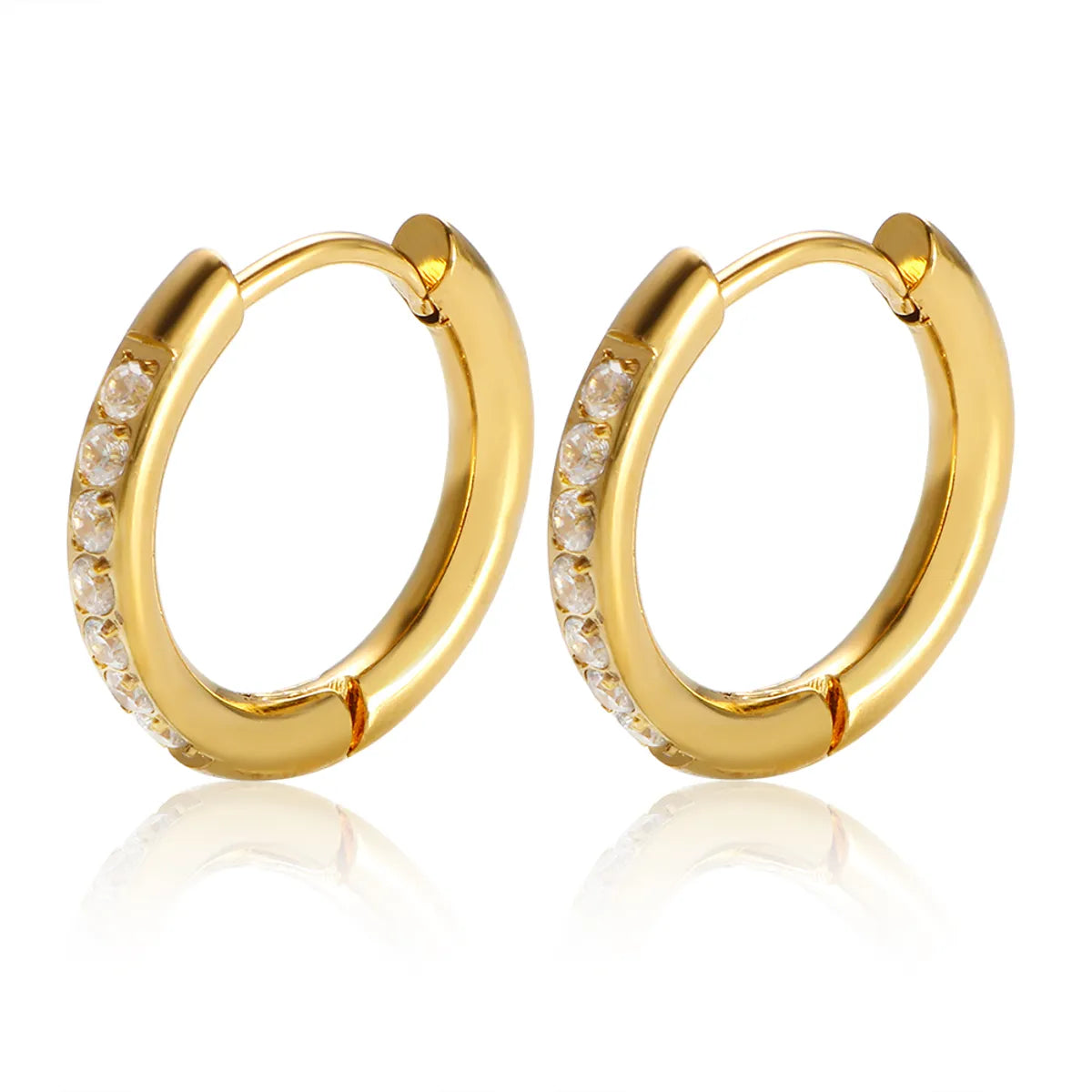 1 Pair IG Style Simple Style Commute Circle Inlay 304 Stainless Steel Zircon Earrings