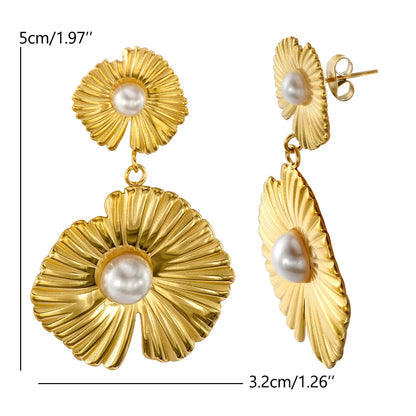 1 Pair IG Style Simple Style Commute Flower Inlay 304 Stainless Steel Pearl Drop Earrings