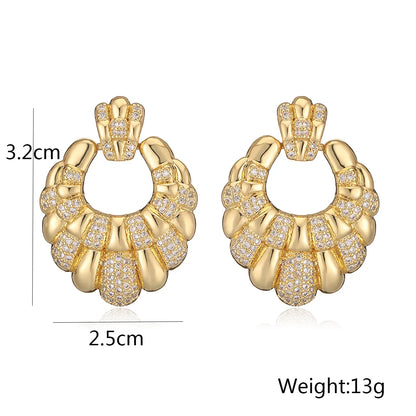 1 Pair IG Style Simple Style Commute Geometric Hollow Out Inlay Copper Zircon 18K Gold Plated Drop Earrings