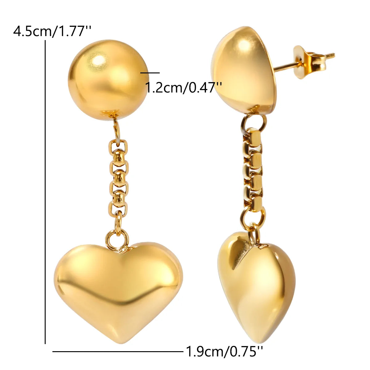 1 Pair IG Style Simple Style Commute Heart Shape 304 Stainless Steel Drop Earrings