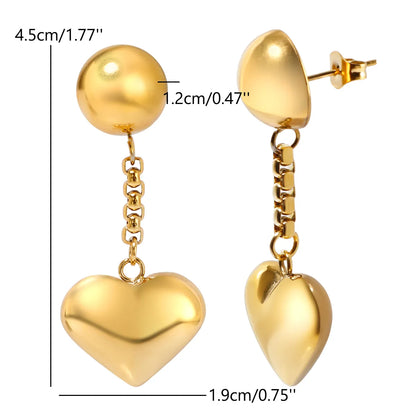 1 Pair IG Style Simple Style Commute Heart Shape 304 Stainless Steel Drop Earrings