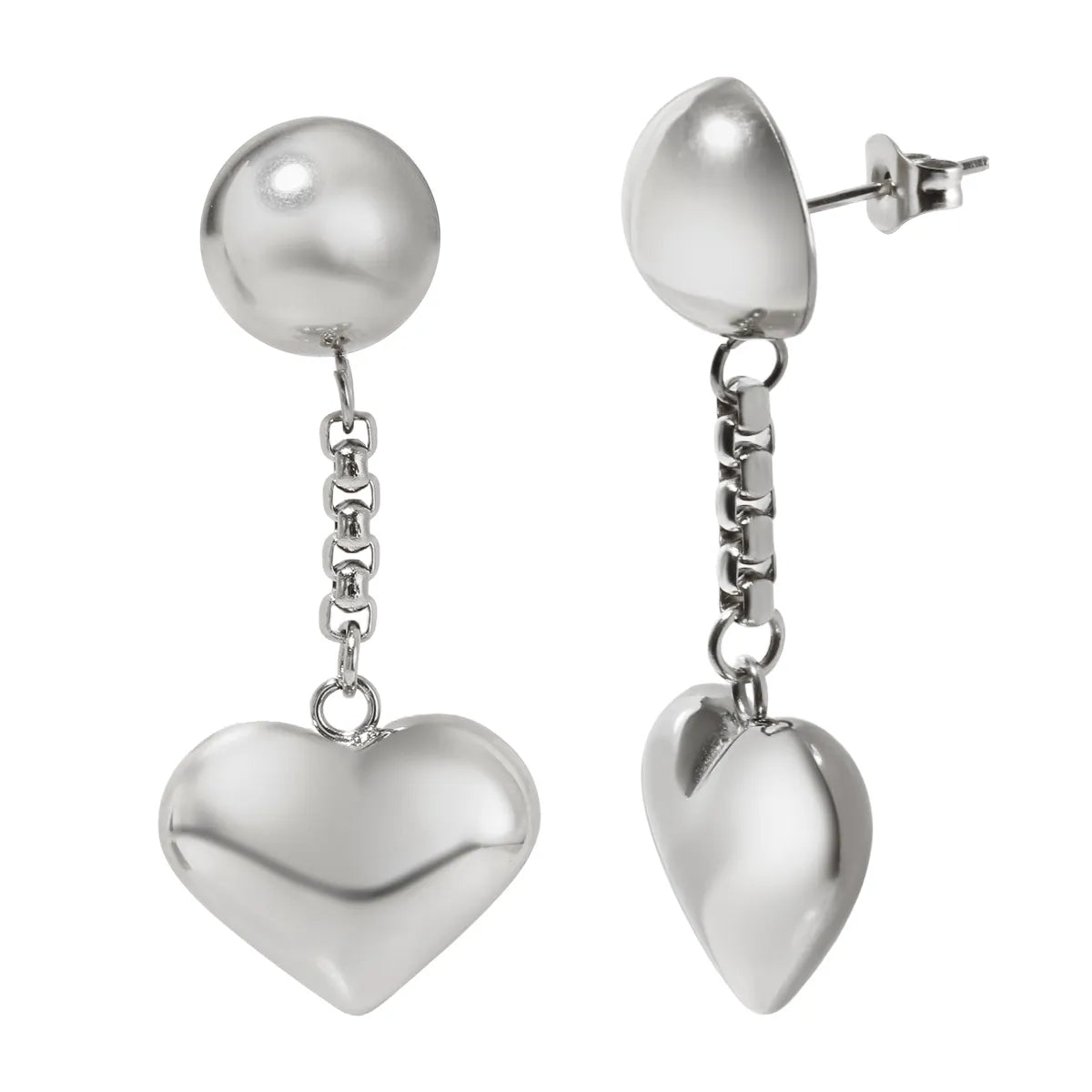 1 Pair IG Style Simple Style Commute Heart Shape 304 Stainless Steel Drop Earrings