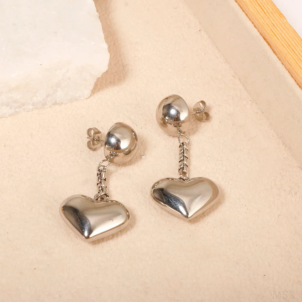 1 Pair IG Style Simple Style Commute Heart Shape 304 Stainless Steel Drop Earrings