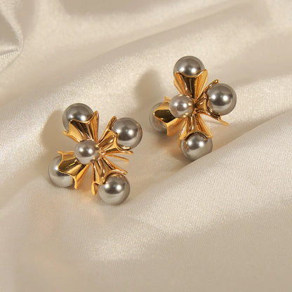 1 Pair Ig Style Simple Style Cross Plating Inlay Copper Artificial Pearls 18k Gold Plated Ear Studs