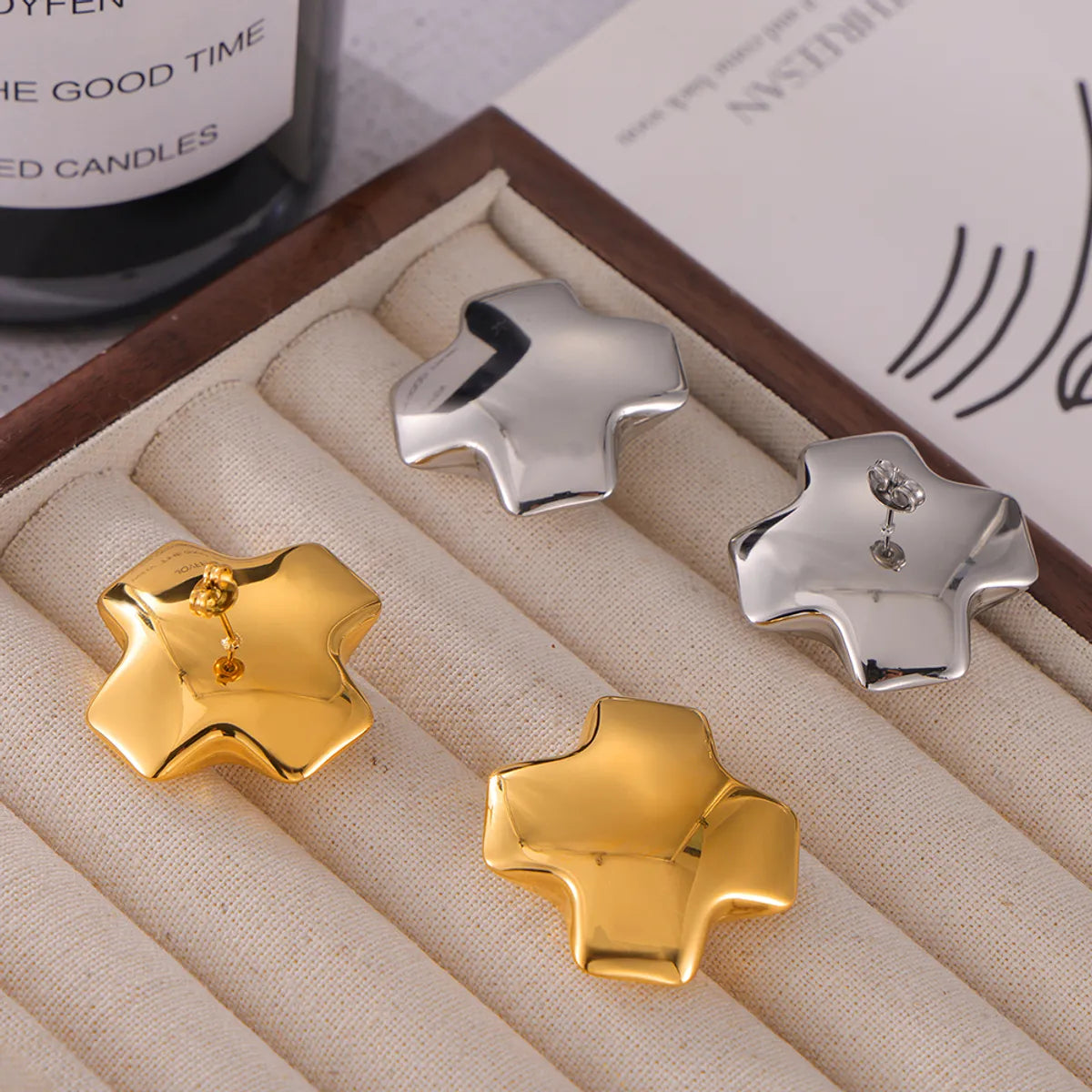 1 Pair IG Style Simple Style Cross Polishing 304 Stainless Steel 18K Gold Plated Ear Studs