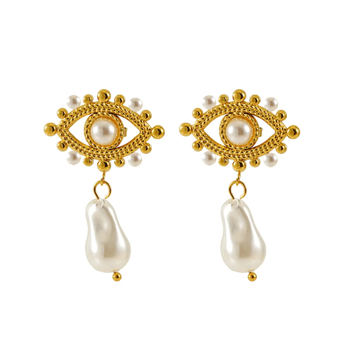 1 Pair IG Style Simple Style Eye Inlay 304 Stainless Steel Artificial Pearls 18K Gold Plated Drop Earrings