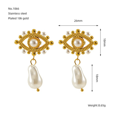 1 Pair IG Style Simple Style Eye Inlay 304 Stainless Steel Artificial Pearls 18K Gold Plated Drop Earrings