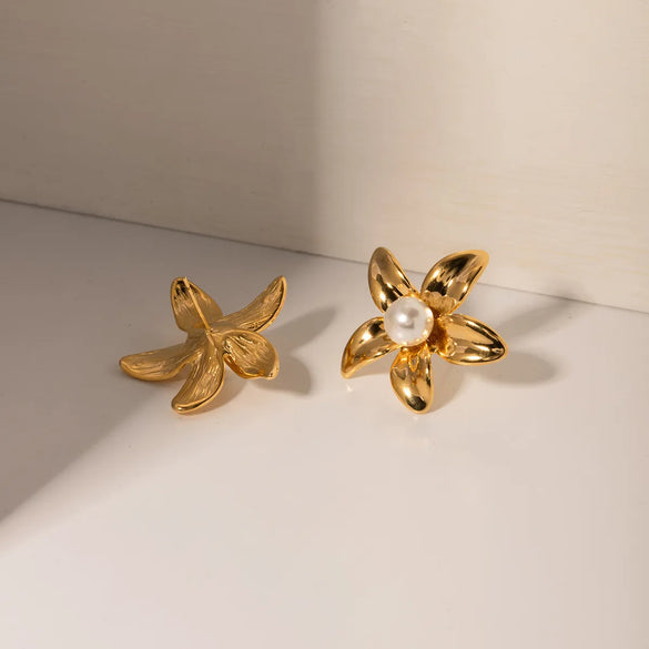 1 Pair IG Style Simple Style Flower Inlay 304 Stainless Steel Pearl 18K Gold Plated Ear Studs