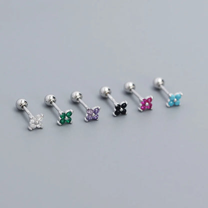 1 Pair IG Style Simple Style Flower Inlay Sterling Silver Turquoise Zircon Ear Studs