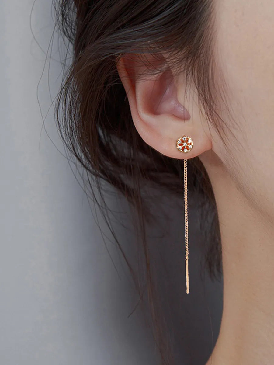 1 Pair Ig Style Simple Style Flower Plating Inlay Copper Zircon Gold Plated Ear Line