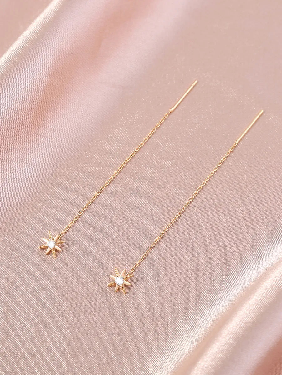 1 Pair Ig Style Simple Style Flower Plating Inlay Copper Zircon Gold Plated Ear Line