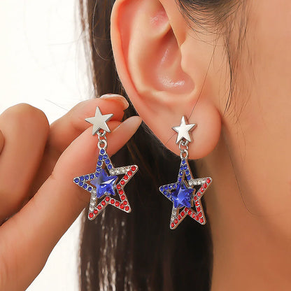 1 Pair IG Style Simple Style Geometric American Flag Inlay Zinc Alloy Rhinestones Zircon Drop Earrings