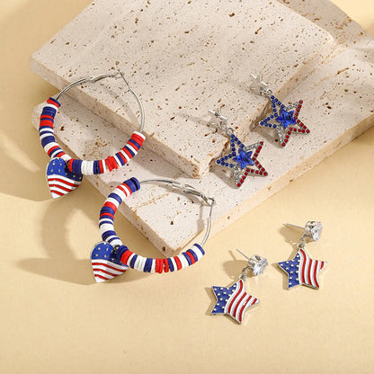 1 Pair IG Style Simple Style Geometric American Flag Inlay Zinc Alloy Rhinestones Zircon Drop Earrings