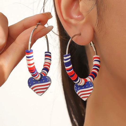 1 Pair IG Style Simple Style Geometric American Flag Inlay Zinc Alloy Rhinestones Zircon Drop Earrings