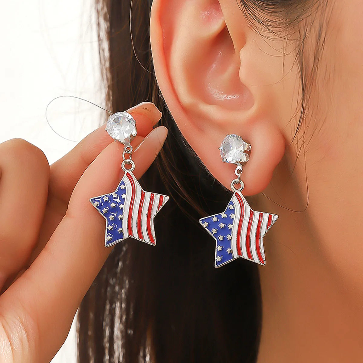 1 Pair IG Style Simple Style Geometric American Flag Inlay Zinc Alloy Rhinestones Zircon Drop Earrings