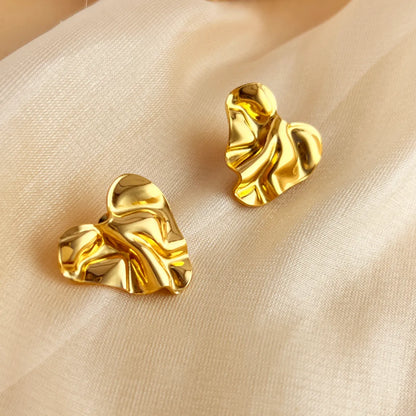 1 Pair IG Style Simple Style Geometric Heart Shape Solid Color Plating 304 Stainless Steel 18K Gold Plated Ear Studs