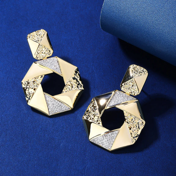1 Pair IG Style Simple Style Geometric Hollow Out Inlay Copper Zircon 18K Gold Plated White Gold Plated Drop Earrings