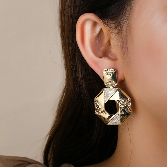 1 Pair IG Style Simple Style Geometric Hollow Out Inlay Copper Zircon 18K Gold Plated White Gold Plated Drop Earrings