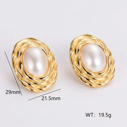 1 Pair IG Style Simple Style Geometric Inlay 304 Stainless Steel Artificial Pearls Rhinestones 18K Gold Plated Earrings Ear Studs