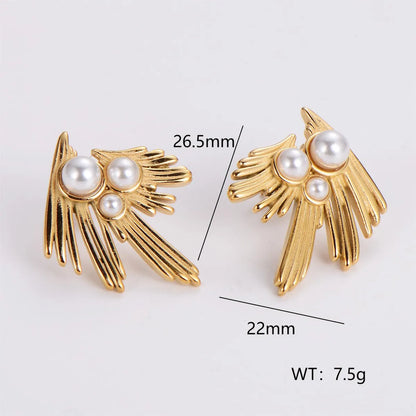 1 Pair IG Style Simple Style Geometric Inlay 304 Stainless Steel Artificial Pearls Rhinestones 18K Gold Plated Earrings Ear Studs