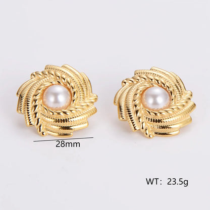 1 Pair IG Style Simple Style Geometric Inlay 304 Stainless Steel Artificial Pearls Rhinestones 18K Gold Plated Earrings Ear Studs