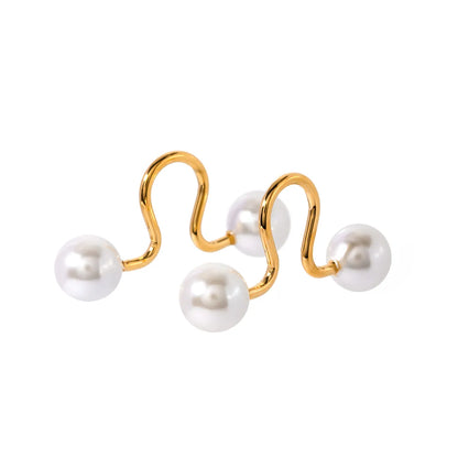 1 Pair IG Style Simple Style Geometric Inlay 316 Stainless Steel  Pearl 18K Gold Plated Ear Cuffs