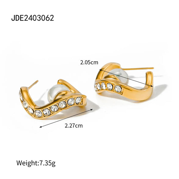 1 Pair IG Style Simple Style Geometric Inlay 316 Stainless Steel  Pearl Zircon 18K Gold Plated Ear Studs