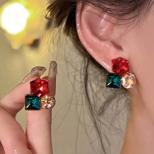 1 Pair IG Style Simple Style Geometric Inlay Alloy Gem Ear Studs