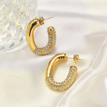 1 Pair IG Style Simple Style Geometric Inlay 304 Stainless Steel Titanium Steel Rhinestones 18K Gold Plated Ear Studs