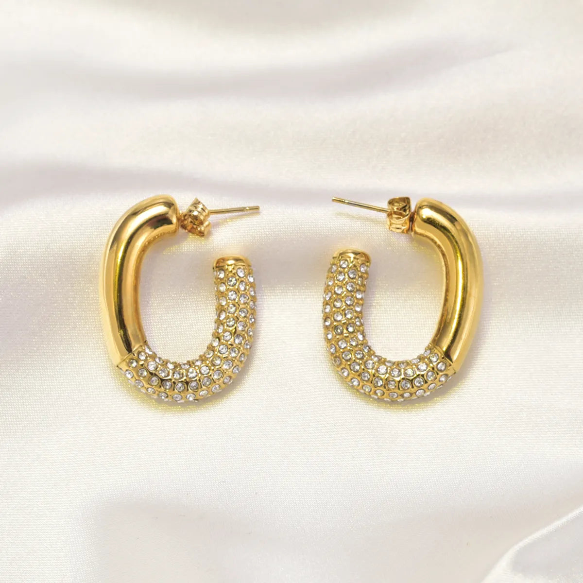 1 Pair IG Style Simple Style Geometric Inlay 304 Stainless Steel Titanium Steel Rhinestones 18K Gold Plated Ear Studs